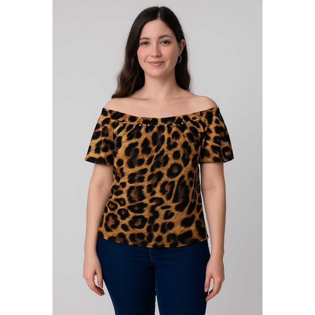 Blusa feminina de Oncinha Ombro a Ombro