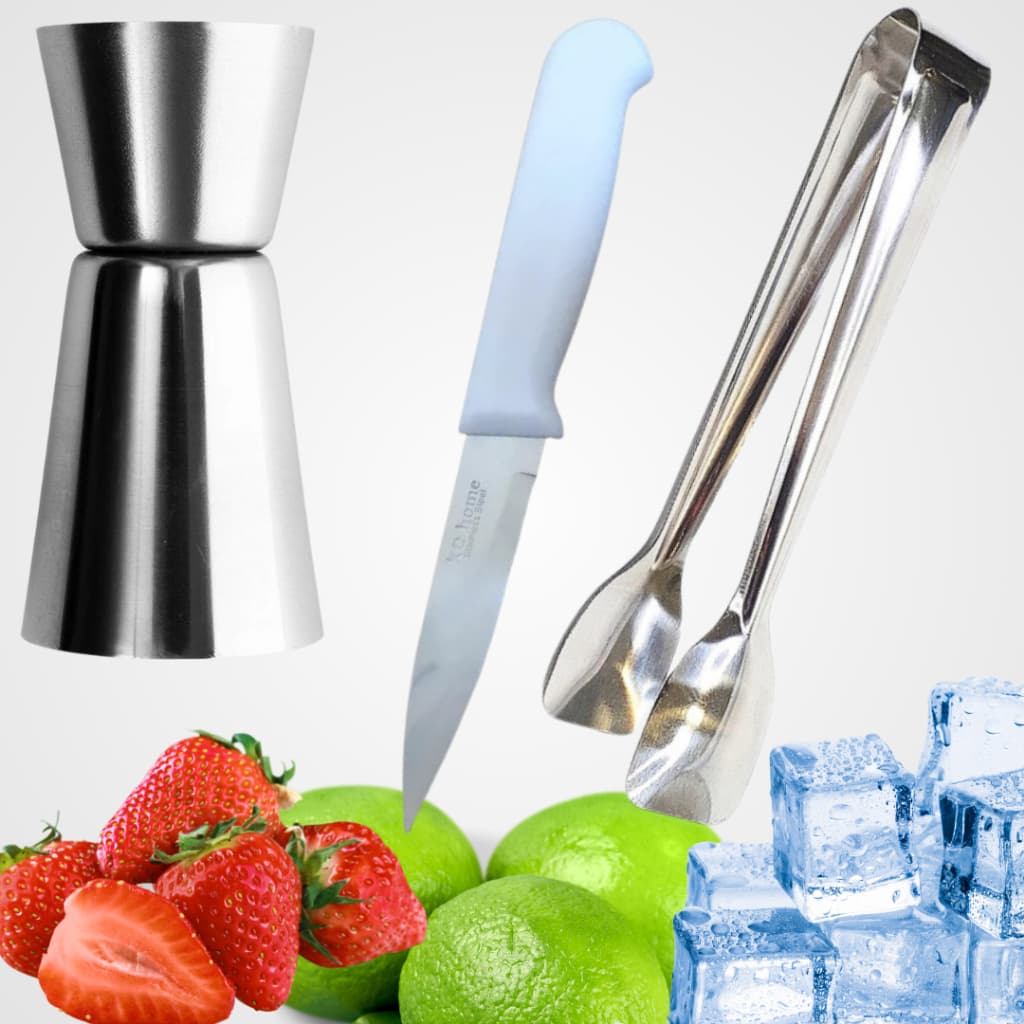 Kit Bar Inox 3 Peças – Dosador de Bebida, Faca 3.5 e Pegador de Gelo