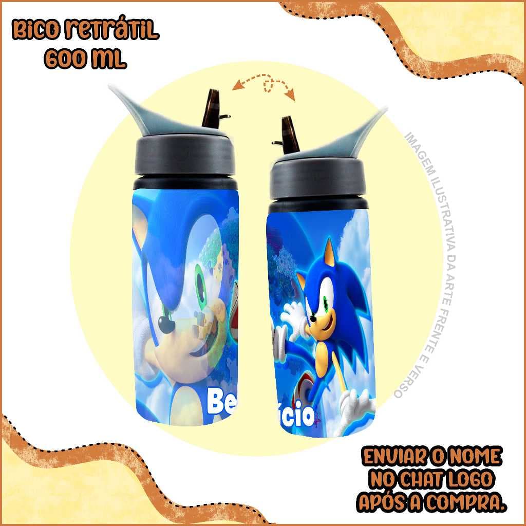 SONIC - Garrafa de água de alumínio PERSONALIZADA COM NOME - squeeze infantil presente natal filme