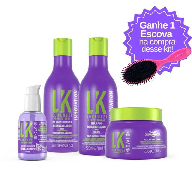 Kit Desamarelador Lokenzzi Loiro Perfeito 4 produtos + 1 Escova