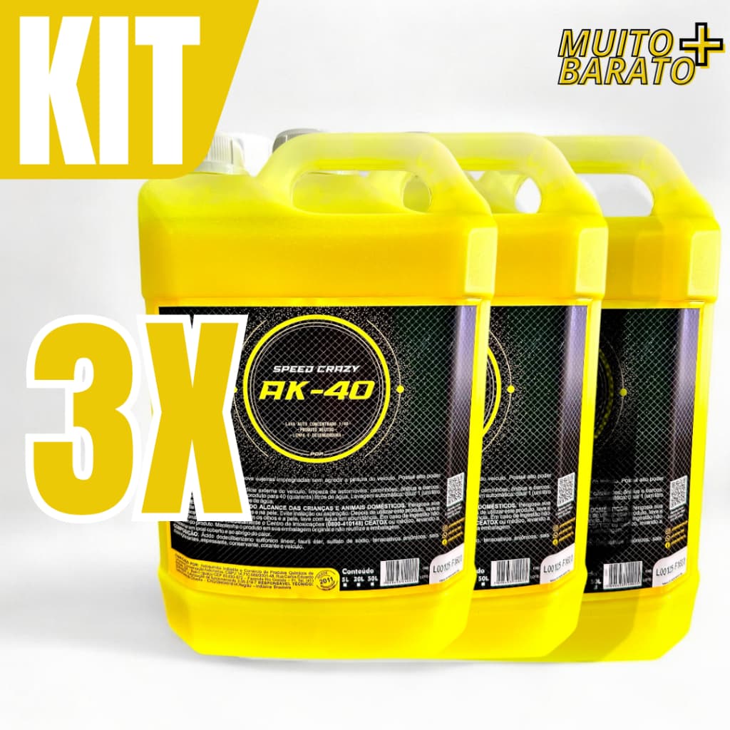 Kit 3 unidades Shampoo Automotivo AK-40 Concentrado 5 Litros Super Limpeza e Brilho Speed Crazy