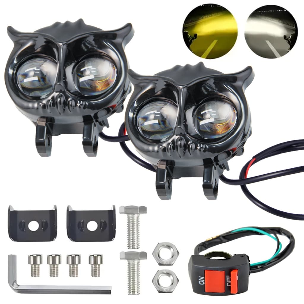 Par Farol de Milha LED Coruja 20W Alto Brilho 12V-24V 6000K Universal para Moto e Carro