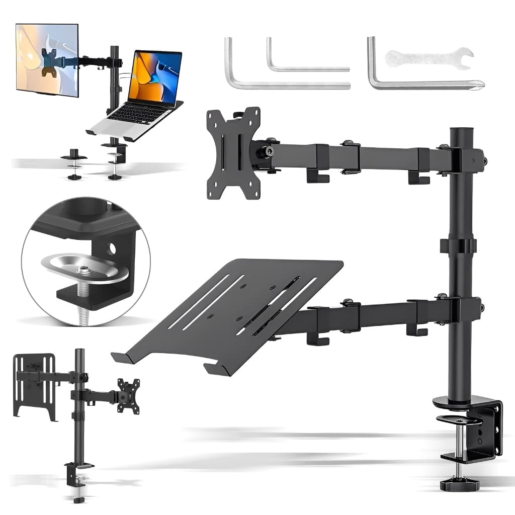 Suporte Ajustável de Mesa para Monitor com Inclinação e Rotação - Dupla Montagem
