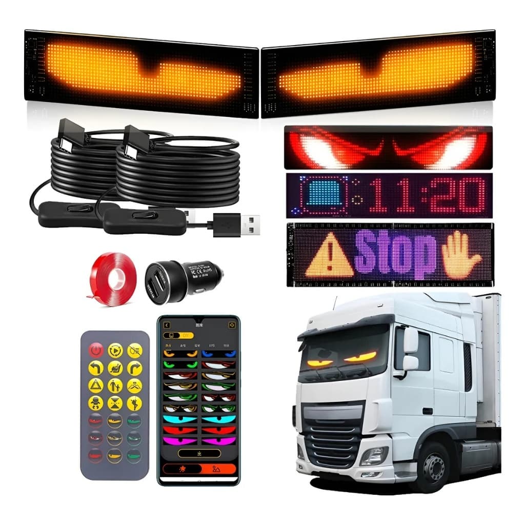 2 Unidades Programável LED Luz Olho Do Diabo Para Janela De Caminhão De Carro HD Display Dinâmico USB(12*60cm)