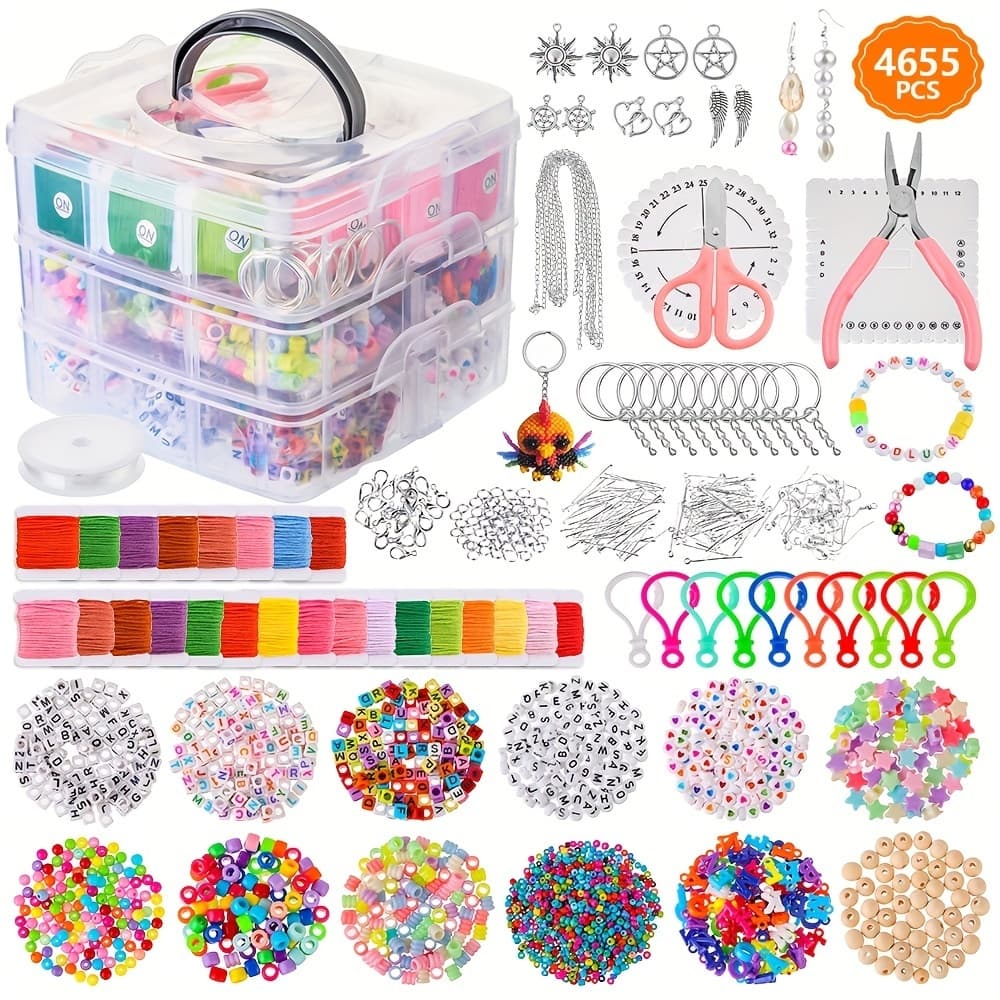 Kit 4655 Peças De Fazer Miçangas Completo Para Fabricação Joias Pulseira Confecção E Pulseiras Full Beam Jóias