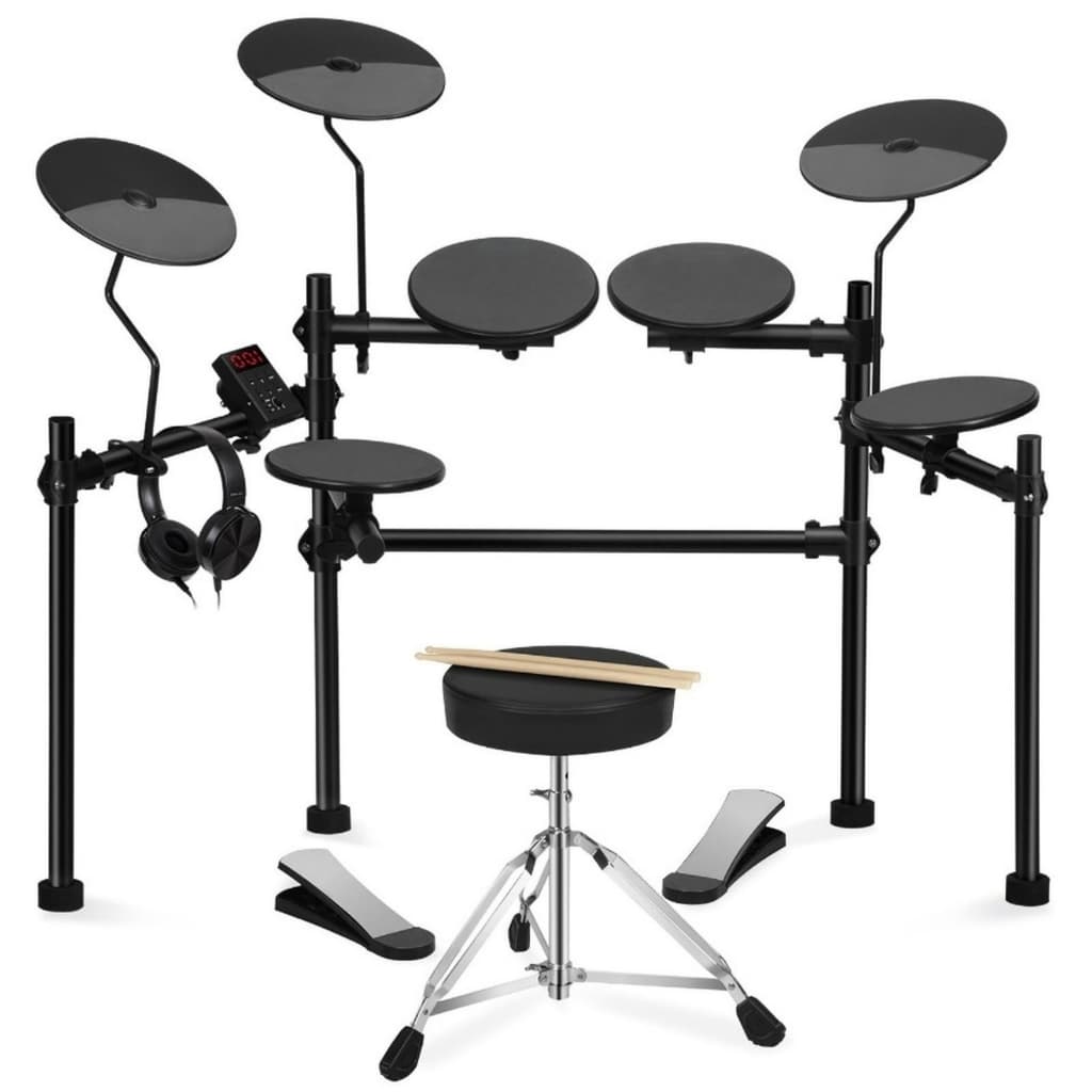 Bateria elétrica com 4 pads silenciosos, bateria sólida portátil, adequada para iniciantes, 200 sons diferentes, 2 pedai