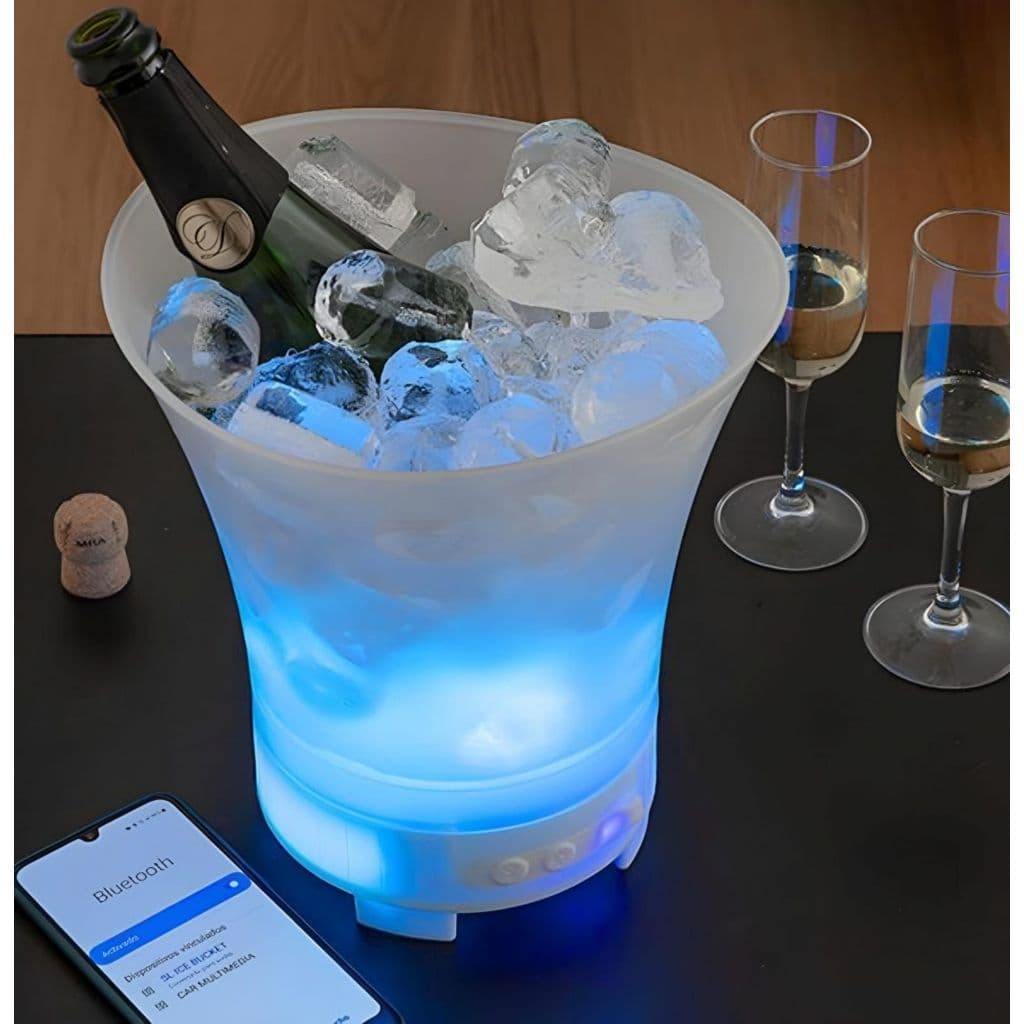 Balde Térmico de Gelo com Iluminação LED e Conexão Bluetooth Portátil 10 Efeitos de Luz Até 3h30 de Música