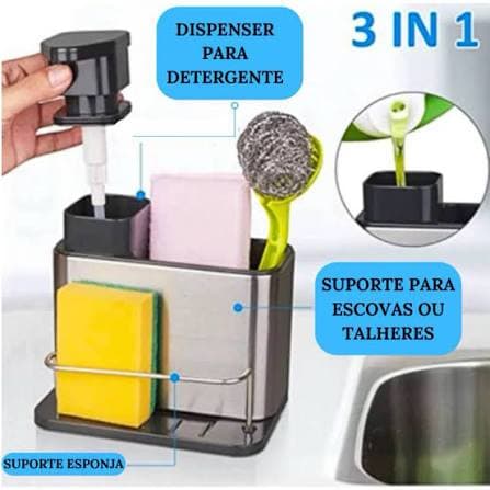 Organizador Multifuncional para Pia – Porta Detergente, Esponja e Utensílios Porta Detergente com Sistema de Drenagem