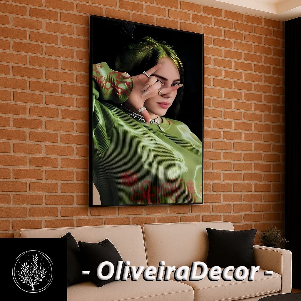 QUADRO DECORATIVO CANTORA BILLIE EILISH ARTISTA MUSICA 1 PEÇA 60X40 DECORAR SALA QUARTO ESCRITORIO