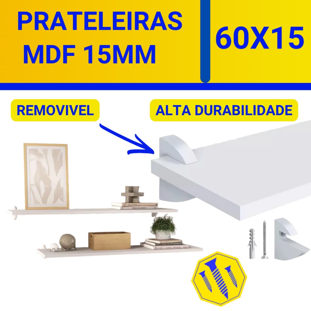 prateleiras 60x15 prateleira branca  ou preta MDF 15mm Acompanha suporte de instalação Tucano