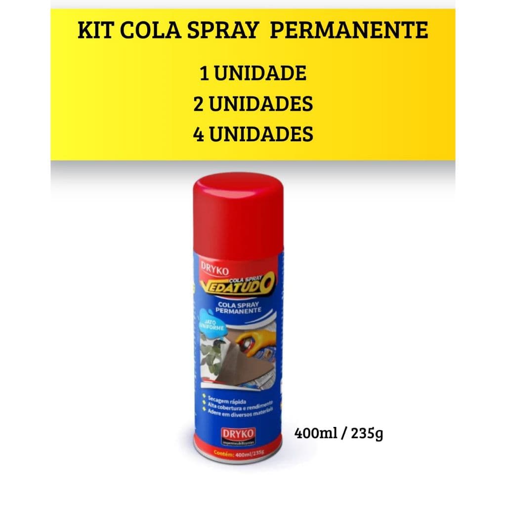 Cola Spray Permanente 1, 2 OU 4 UNIDADES Uso Geral Vedatudo 400 Ml 235g Dryko A MELHOR