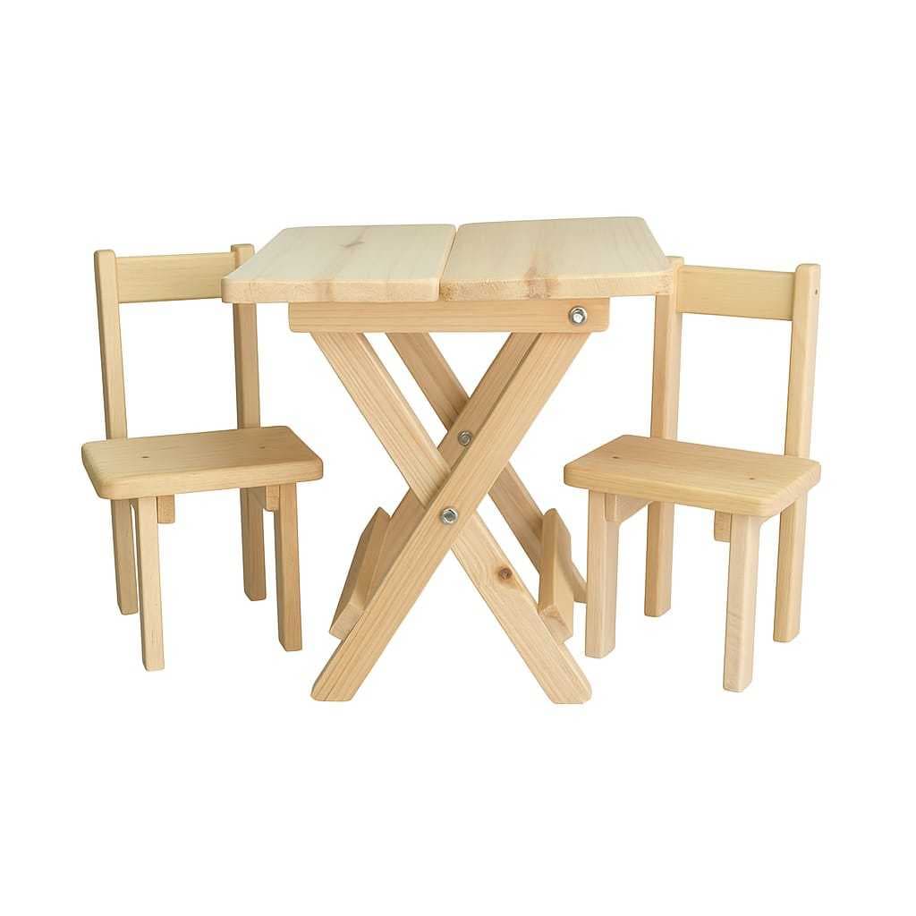 Mesa e Cadeiras Infantis em Madeira Crua  Prontas para Personalizar
