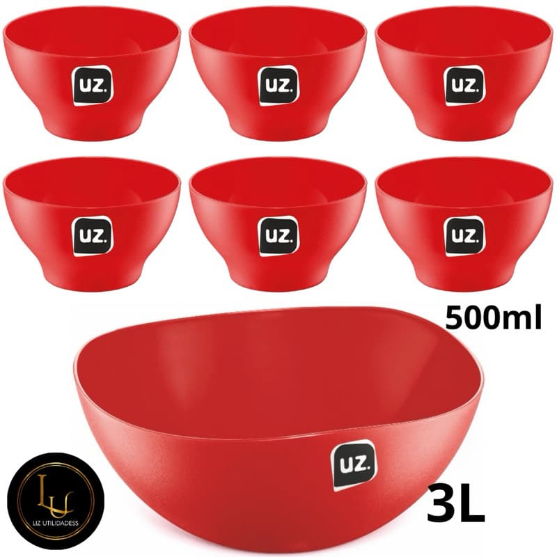 Kit 1 Saladeira 3L com 6 Cumbucas 500ml multiuso UZ.