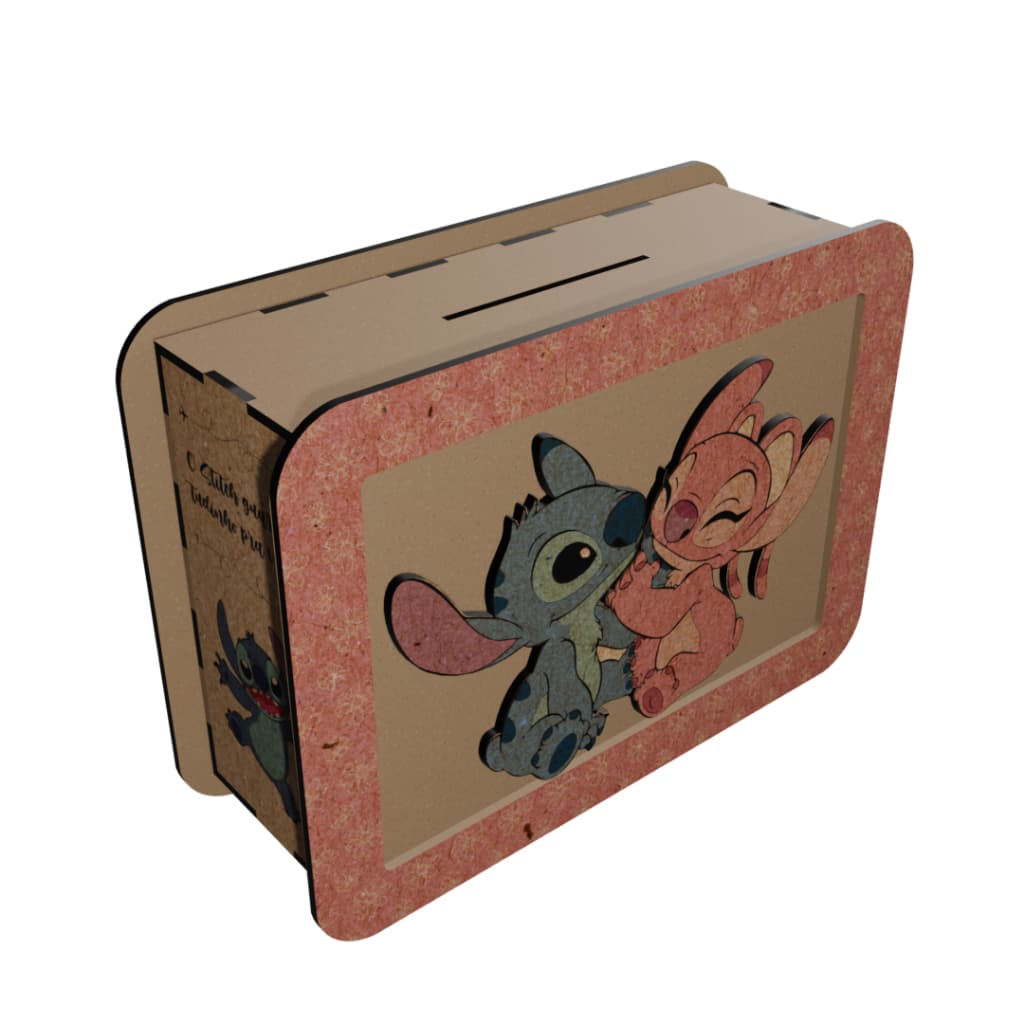 Cofre Woodbox Angel Stitch - Caixa Dinheiro De MDF Cofrinho