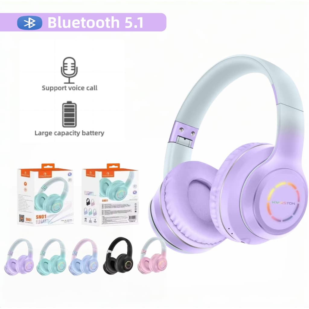 Fone de Ouvido Bluetooth 5.1 com LED Sem Fio H'mastonSN01 Headphone com Microfone e Redução de Ruído
