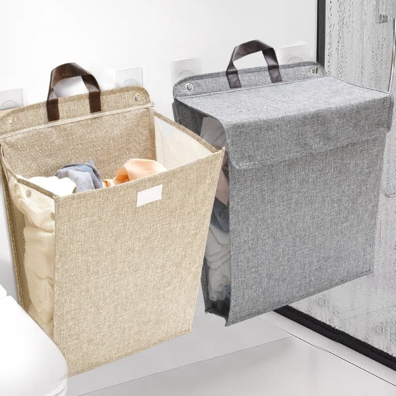 Kit 2 Cestos De Roupa Suja Dobrável Com Tampa/Brinquedos De Parede Para Uso Doméstico- 58X41X15CM