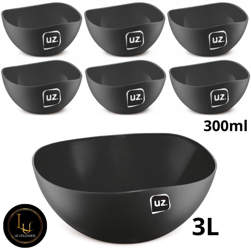 Kit 1 Saladeira de 3L com 6 Cremeiras 300ml multiuso UZ.