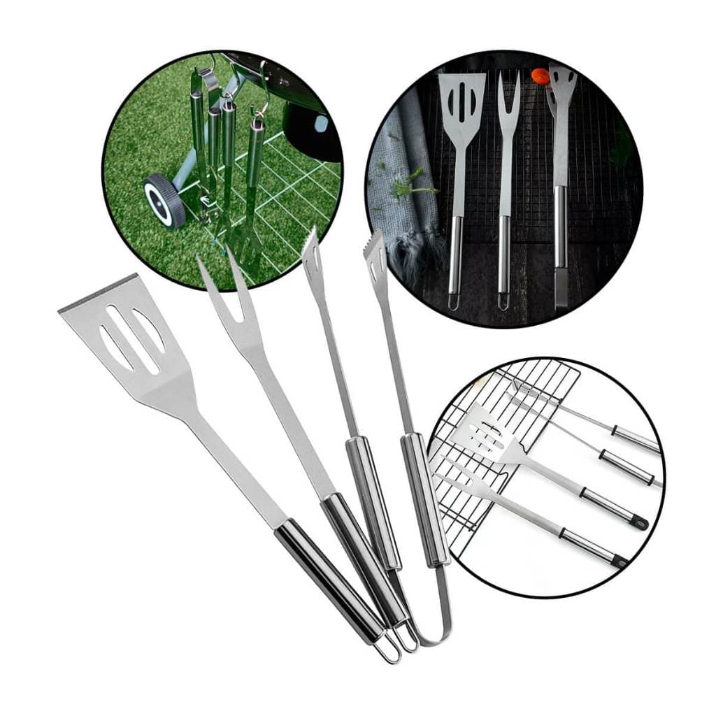 Kit Churrasco Inox [3 Peças]Kit de churrasco inox Conjunto de utensílios para churrasco Espátula pegador e garfo inox