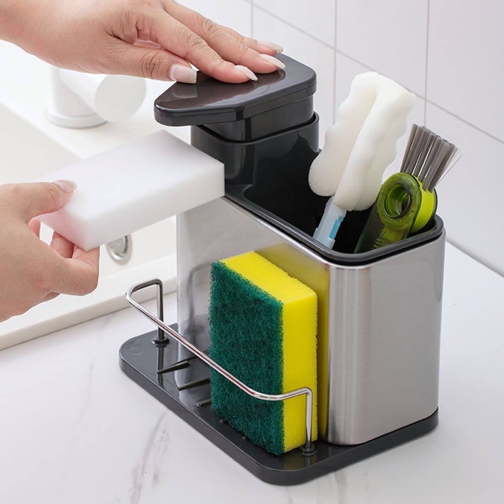 Porta Sabão Suporte De Esponja Detergente Dispenser Sabão Liquido Pia Cozinha Porta Talhere Aço Inox