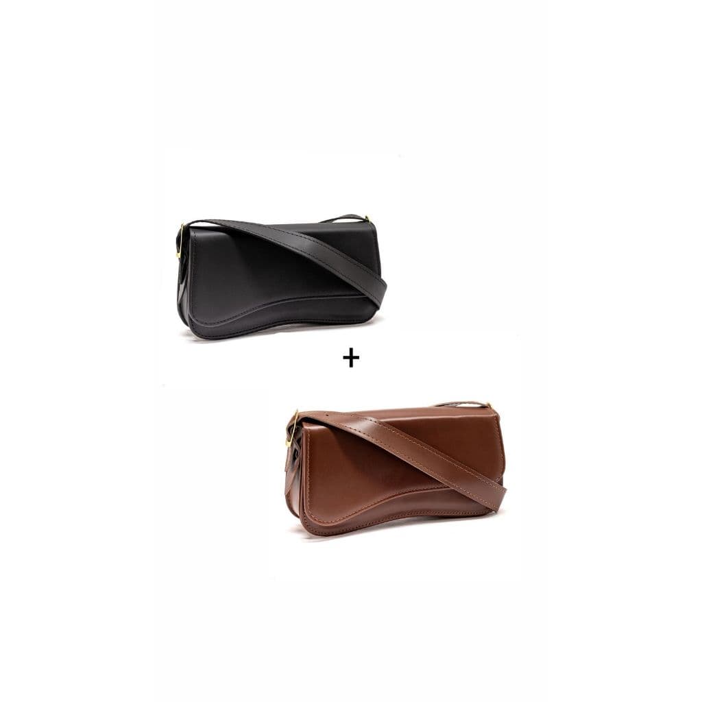 Kit 2 Bolsas Femininas Preta e Marrom Baguete de Ombro Minimalista