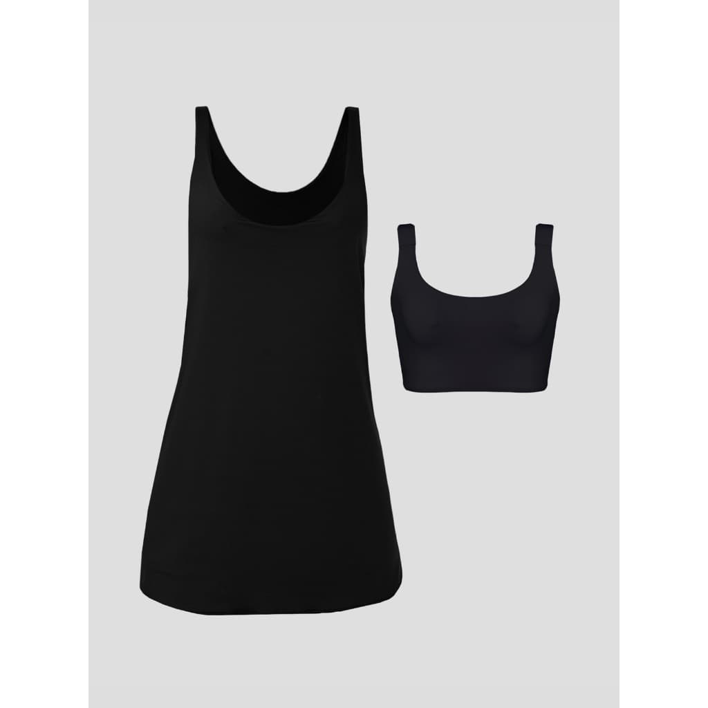 Kit Vestido Fitness Essencial Preto + Sutiã Top Ampla Cobertura Preto