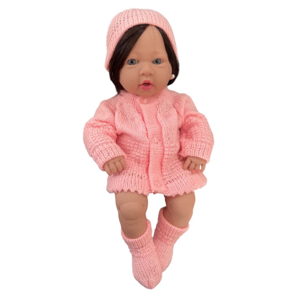 Casaquinho de Boneca Bebê Reborn com Touca e Sapatinho Tricô Rosa