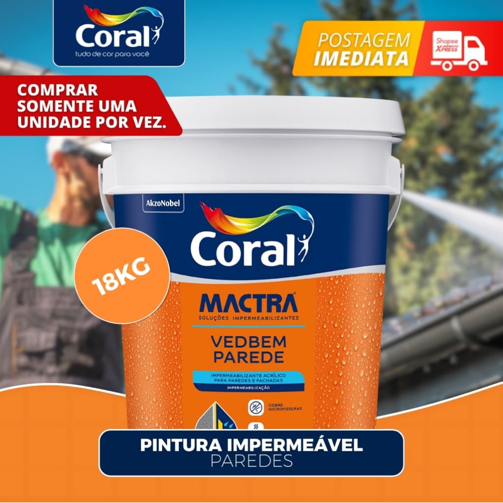 Tinta Borracha liquida Impermeabilizante Coral Mactra vedbem 18kg Proteção Contra Infiltrações