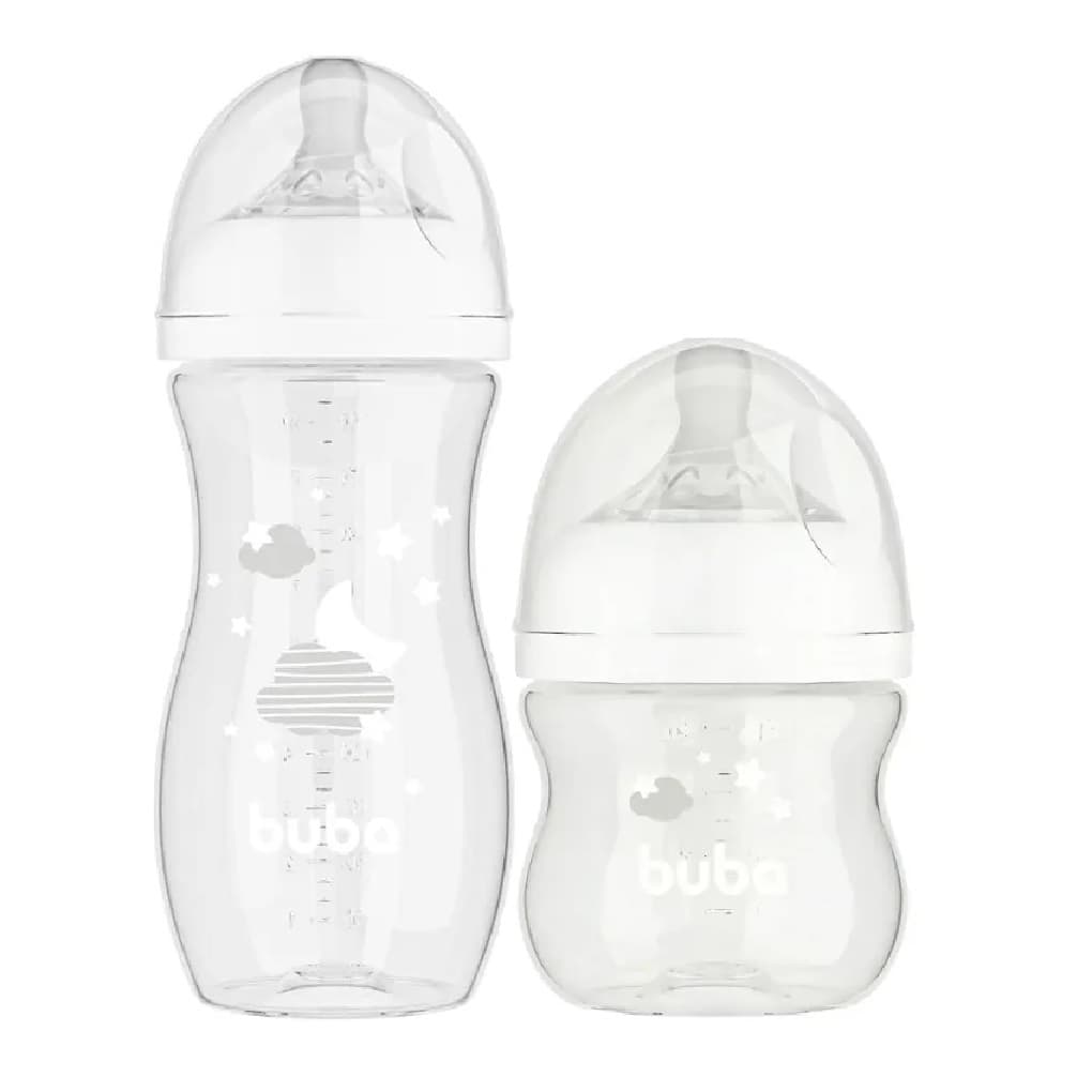 Kit 2 Mamadeiras Buba Easy Flow Anticólica 120ml e 270ml NUVEM (BRANCA)