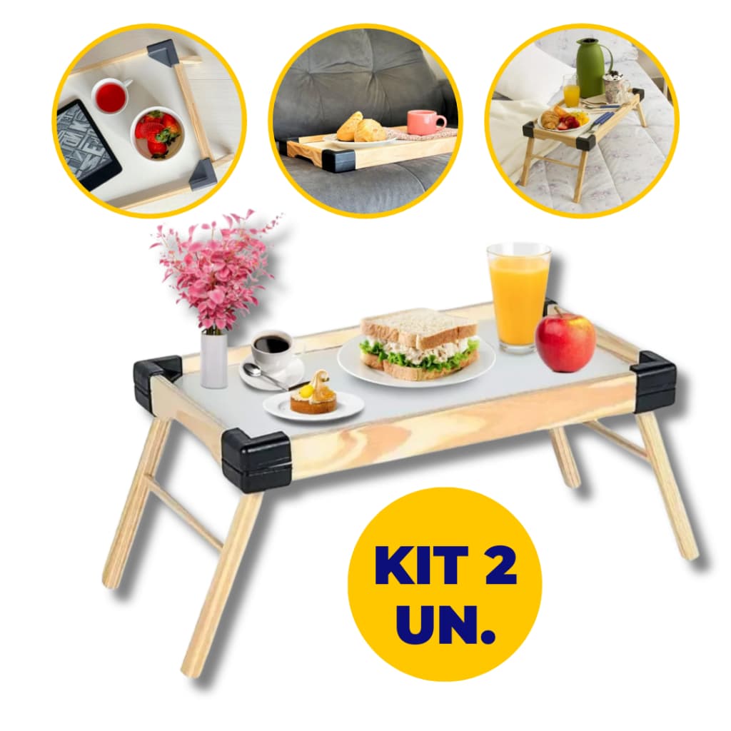 kit 2 Bandeja Mesa De Café Com Pezinhos Para Café Da Manhã na Cama e Sofá 45x26cm