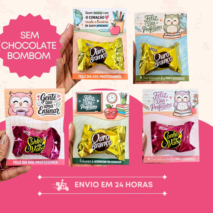 Cartão Lembrancinha Card dia dos Professores para chocolate - NÃO ACOMPANHA CHOCOLATE - Mimo para dia das professoras