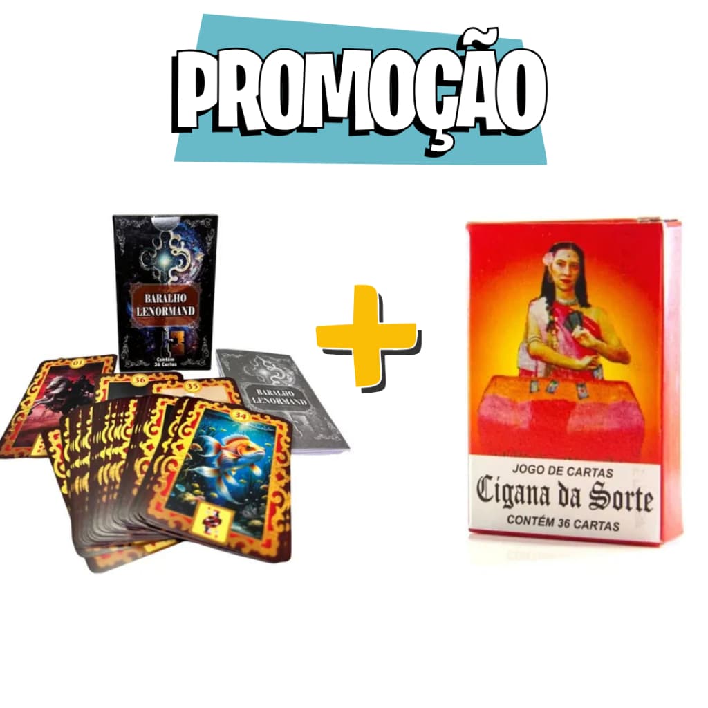 KIT Tarô Baralho Lenormand Preto - 36 Cartas +Tarot Cigana Da Sorte Luar  C/ 36 Cartas + Manual Aprenda