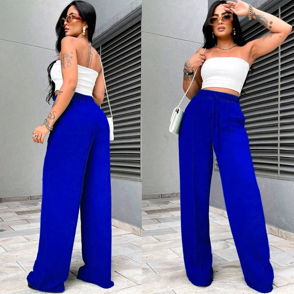 Calça Pantalona Wide Leg Feminina com Bolso – Cintura Alta, Conforto e Estilo