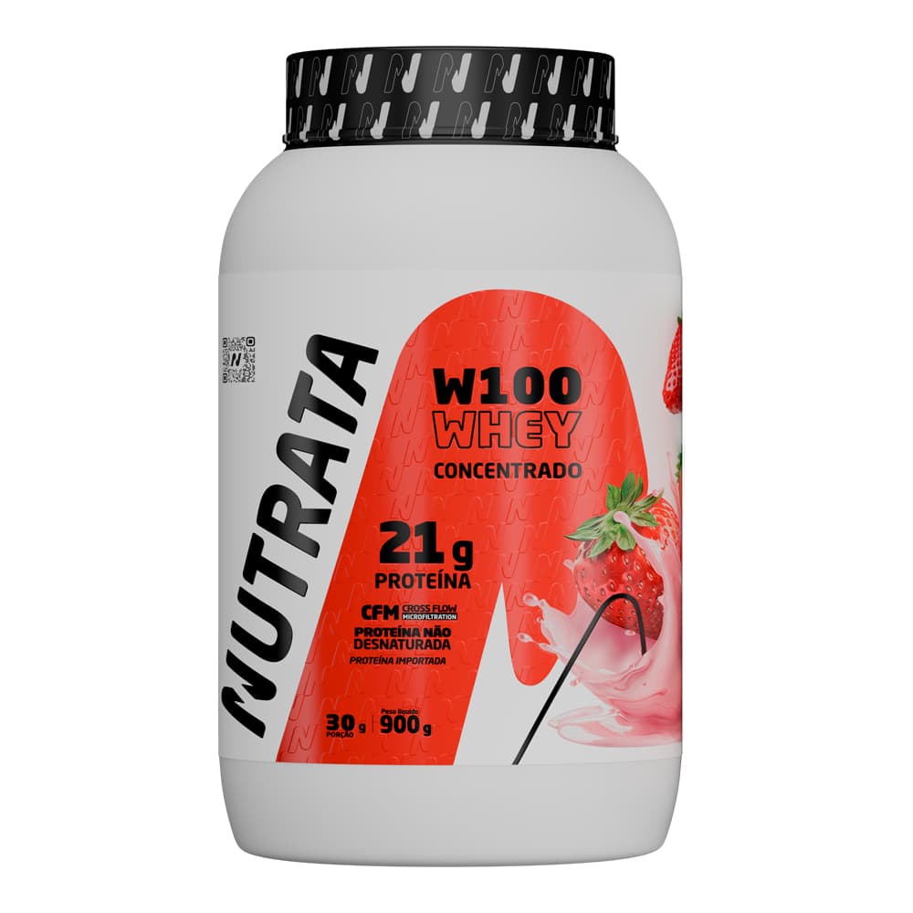 Whey Concentrado W100 - Sabor Morango (Strawberry Milkshake) 900g - Nutrata