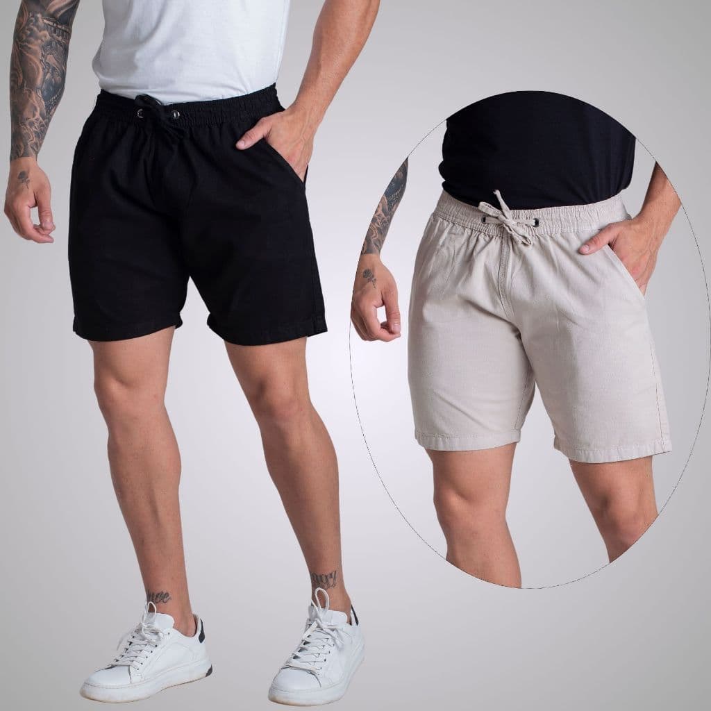 Kit 2 Shorts Sarja Brim Bermuda Mauricinho Curta Masculina