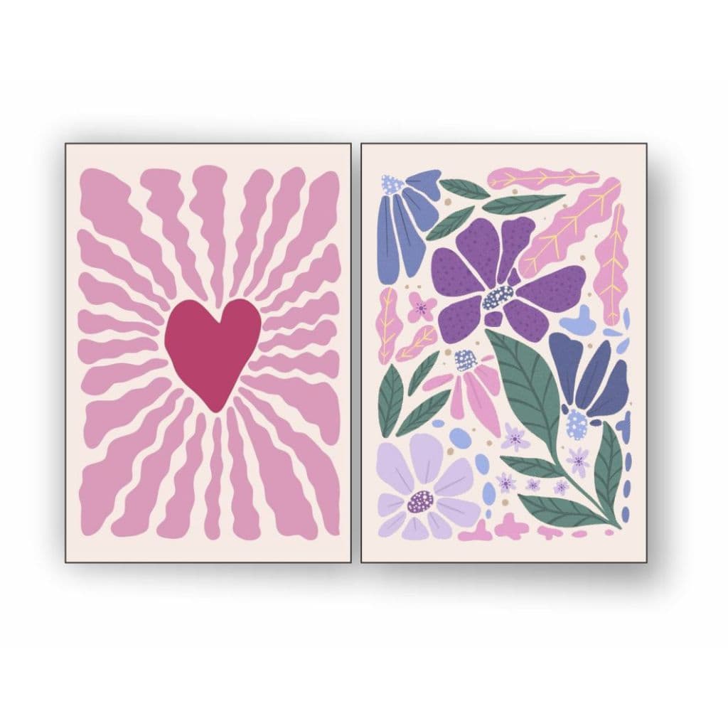 Quadro Decorativo Kit 2 Peças Coração Vazado Rosa Floral