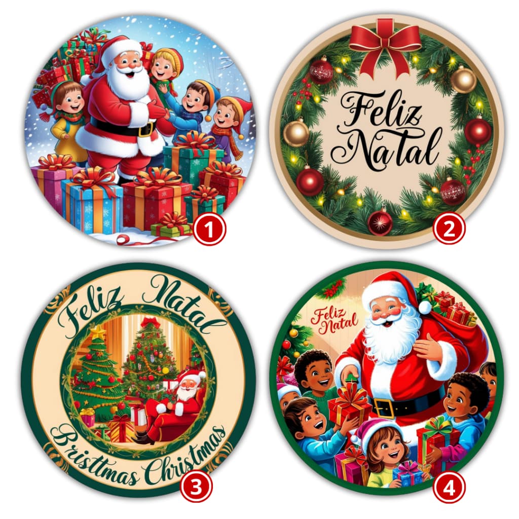 Kit 130 Tag Adesivas Feliz Natal Lembrancinha Embalagem Cliente 4x4cm