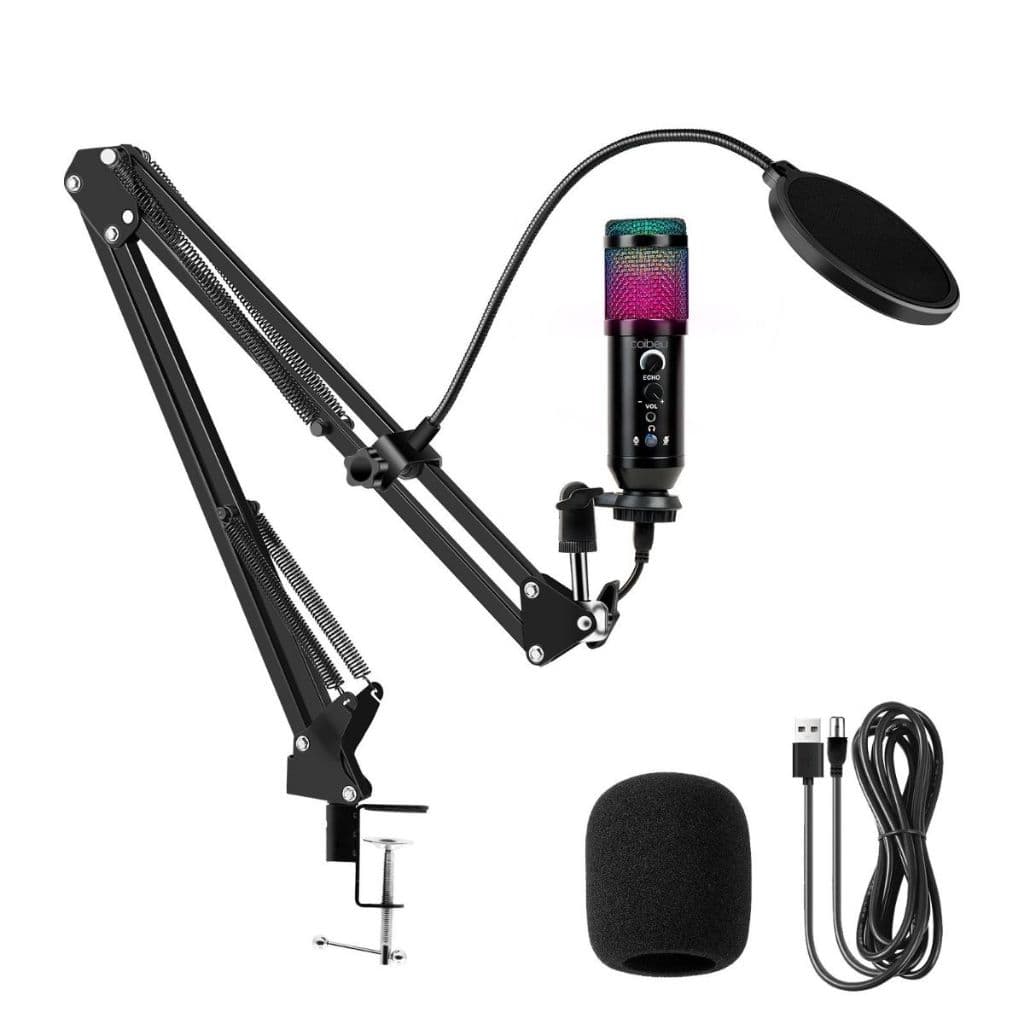 Microfone Condensador Profissional Com Fio WKMC-RM800 Podcast  Coibeu RGB USB Redução de Ruído PC