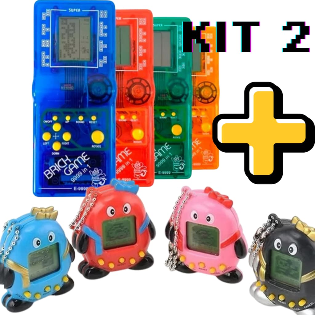Kit Vídeo Game Portátil 9999 Jogos em 1 Mini Game + Tamagochi Cores Aleatórias