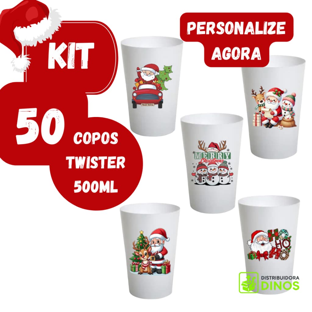 Kit Atacado 50 Copos Long Drink Plásticos Natalinos  Louça Natalinas Decoração Eventos Festas Final de Ano Personalizado