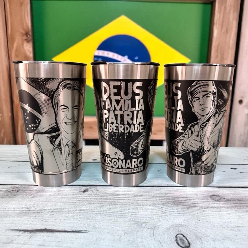 Copo Térmico Personalizado Bolsonaro C/ tampa e abridor 473ml