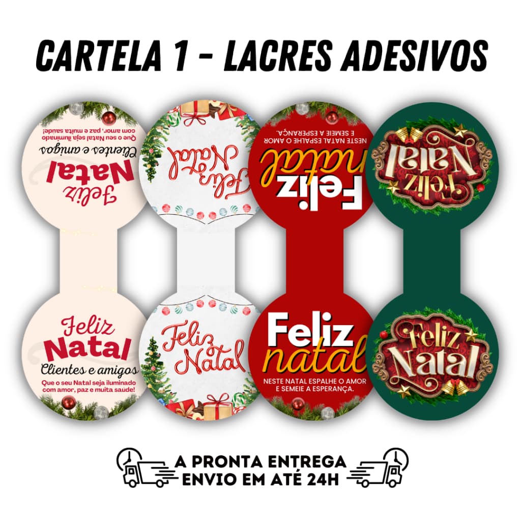 Kit 100 Lacres Adesivos Natal Lacre Segurança Sacola Embalagem Cliente
