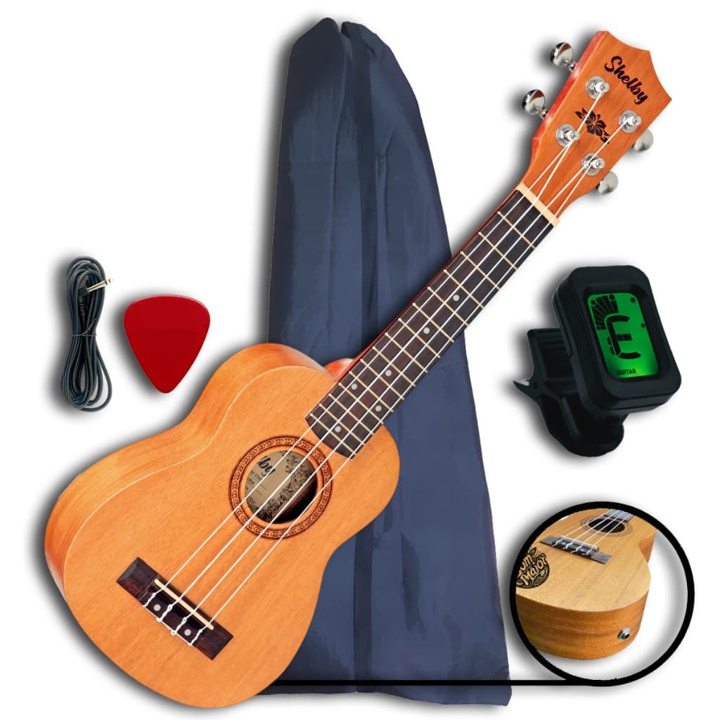 Ukulele Soprano Shelby SU21M Eletroacústico Canhoto Kit Com Capa, Afinador e Palheta