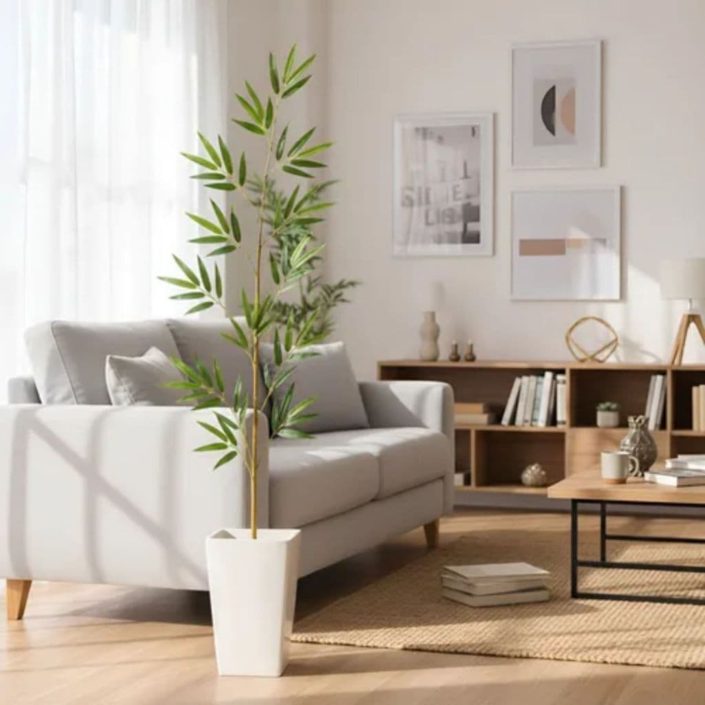 Planta Artificial Decorativa Realista 1,4 a 1,5m Bambu Verde para Sala, Escritório, Jardim e Varanda