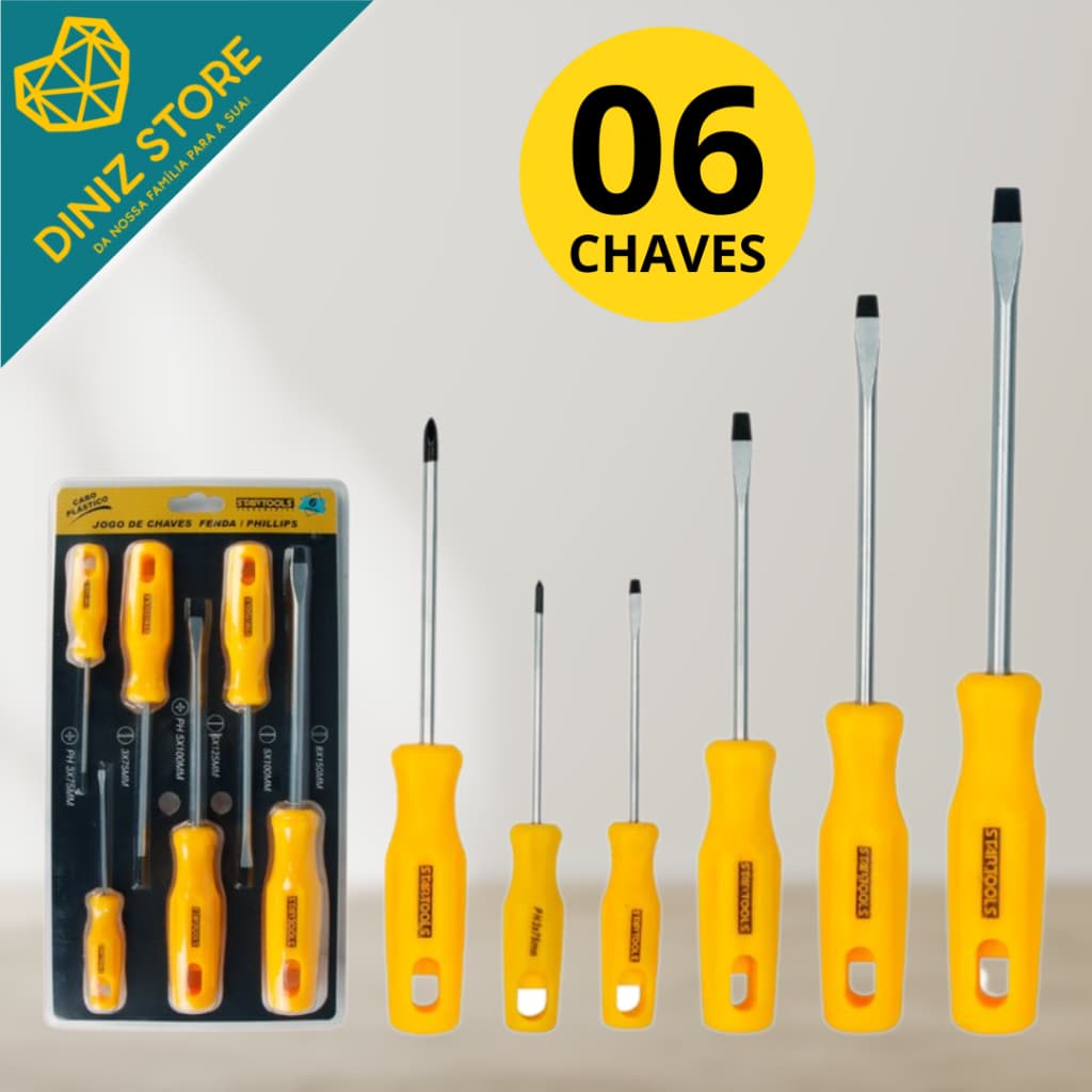 Jogo com 6 Chaves Fenda e Phillips