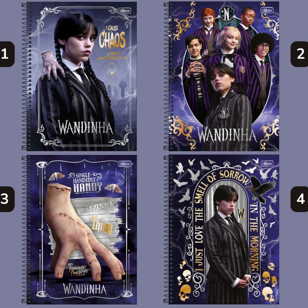 Caderno Capa Dura Universitário 10 Matérias Wandinha Caderno Espiral Lançamento Tilibra