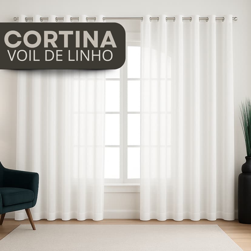 Cortina Voil Linho Sala Quarto 5,00 x 2,30/2,40/2,50/2,60/2,80