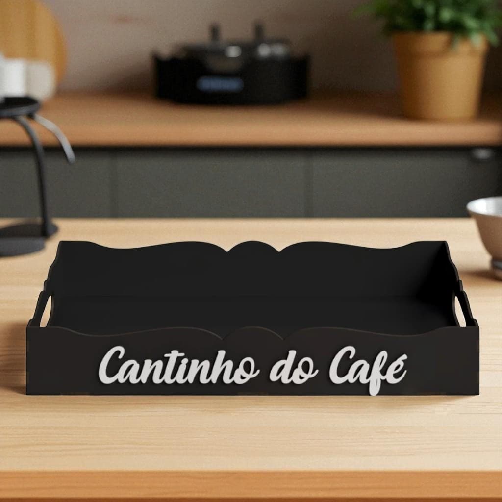 Bandeja Café da Manhã MDF - Alta Qualidade - Decoração Cantinho do Café - Sala Cozinha Preta