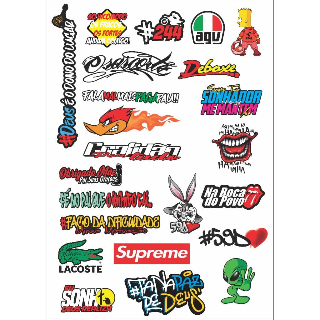 KIT  ADESIVOS  VINIL VARIADOS CARRO MOTO CAMINHÃO BIKE- STICKERS DIVERSOS  CARTELAS