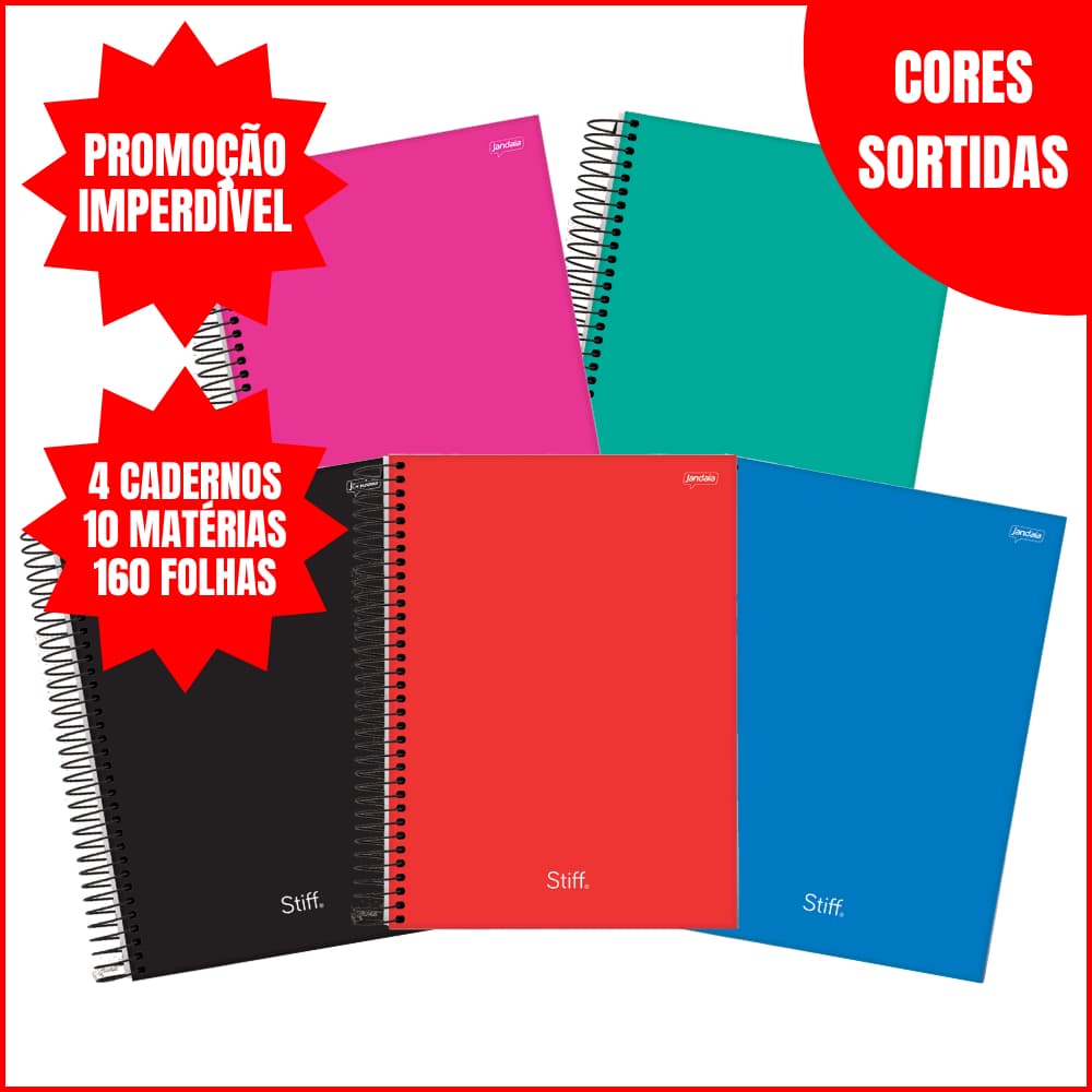 Caderno Stiff Universitário 10 Matérias Jandaia Cadernos 160 Folhas Capa Dura Grande