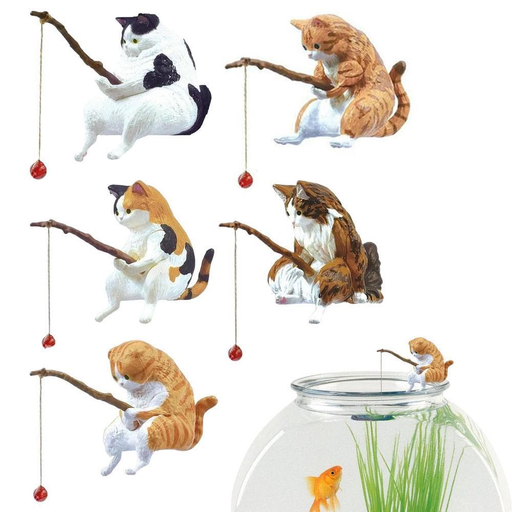 Gato Gatinho Pescador Enfeite De Aquário Decoração Lagos